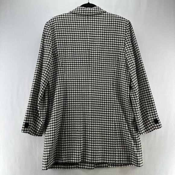 Coldwater Creek Overcoat Womens 14 Silk Wool Fully Lined Houndstooth Black White - Picture 3 of 11